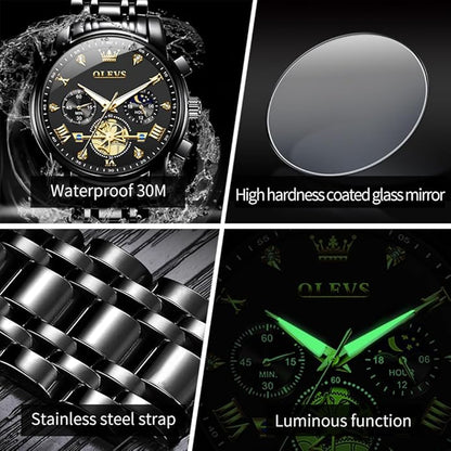 OLEVS Men Silver Watches,Men's Stainless Steel Chronograph Watch,Man Analog Quartz Big Face Male Watches Luxury Waterproof Roman Numeral Dress Diamond Relojes para Hombre
