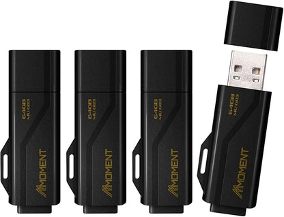 Moment 64GB (4-Pack) MU G03USB Flash Drive 4-Pack – USB 3.2 Memory Stick with Protective Cap and Keychain Loop, Up to 100MB/s Read, 30MB/s Write – Plug & Play USB Drive for PC, Mac, TV, Car