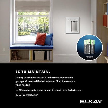 Elkay Liv EZ Built-in Filtered Wall-Mount Water Dispenser – Battery Powered, NSF Certified, Push Button, Reduces Lead & PFAS, Steel Gray – Ideal for Home