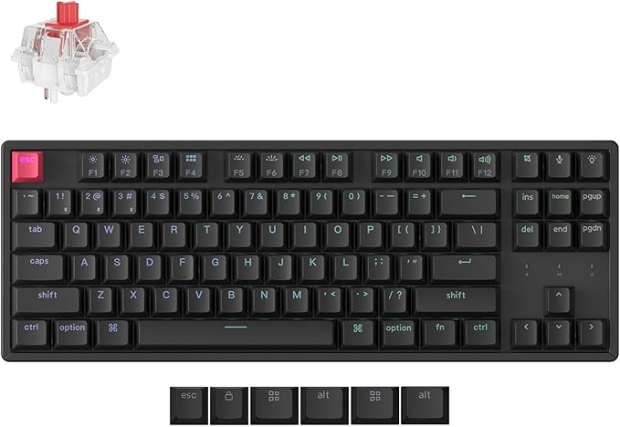 Keychron K8 Version 2 TKL Wireless Mechanical Keyboard, QMK/Launcher Bluetooth 5.2/Wired, RGB Backlit Shine-Through PBT Keycaps, Super Red Switch, Aluminum Frame for Mac Windows Linux