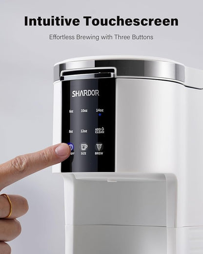 SHARDOR K Cup Coffee Maker, 3 in 1 Single Serve Coffee Maker for K Cup Pods & Ground Coffee & Teas, 6 to 14oz Brew Sizes, 40oz Detachable Water Reservoir, Compact Design, White