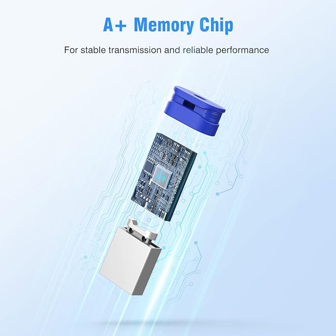 K&ZZ 64GB 5 Pack USB Flash Drives with Lanyard 64G Small USB Drive Ultra Fit Flash Drives Mini Thumb Drive 64 GB Micro USB 2.0 Pen Drive, Blue
