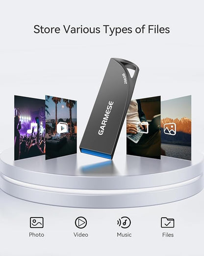 256GB USB 3.0 Flash Drive, Metal Waterproof & Slim Portable Memory Stick with Keychain Hole, Thumb Drive for PC/Laptop/Car/Travel Data Storage