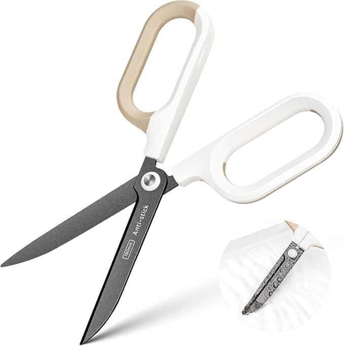 Titanium Non-Stick Scissors, Professional Stainless Steel Comfort Grip, All-Purpose, Straight Office Craft Holiday Gift wrapping Scissors for DIY art and craft tools White