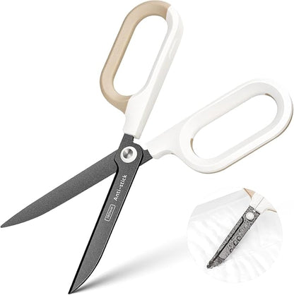 Titanium Non-Stick Scissors, Professional Stainless Steel Comfort Grip, All-Purpose, Straight Office Craft Holiday Gift wrapping Scissors for DIY art and craft tools White
