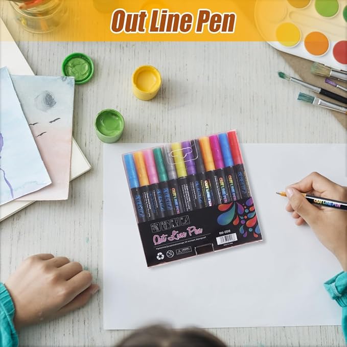 Marker Pen for Highlight, Outline Shimmer Markers Double Line Self-Outline Metallic Glitter Pens Super Squiggles Glitter Marker Set for Card Scrapbook Craft Arts Supplies, Gifts for Kids Teen Girl(36)
