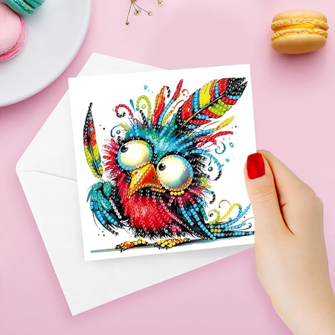 6PCS Diamond Art Painting Greeting Card Set, Bird Pattern DIY Cards with Envelopes for Xmas Birthdays Special Occasion Blessing