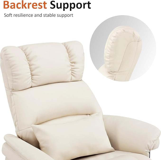 MCombo Swivel Recliners with Ottoman, Reclining TV Chairs with Vibration Massage, Faux Leather Ergonomic Lounge Chair for Living Room Bedroom 4832 (Cream White)