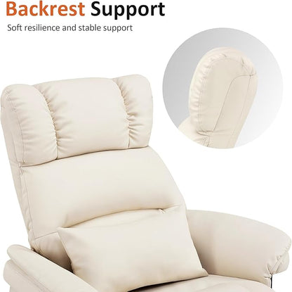 MCombo Swivel Recliners with Ottoman, Reclining TV Chairs with Vibration Massage, Faux Leather Ergonomic Lounge Chair for Living Room Bedroom 4832 (Cream White)
