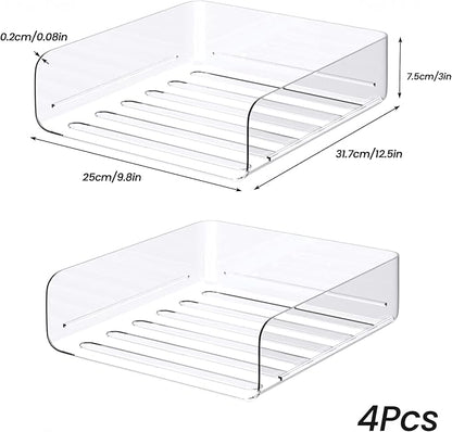 Tomorotec Desk Letter Tray Set, A4 Size Clear PET Stackable Document Organizer Office Desktop File Paper Holder Book Storage Rack Side Load Anti-Skid Stacking Support Convex Bottom (4X Portrait)