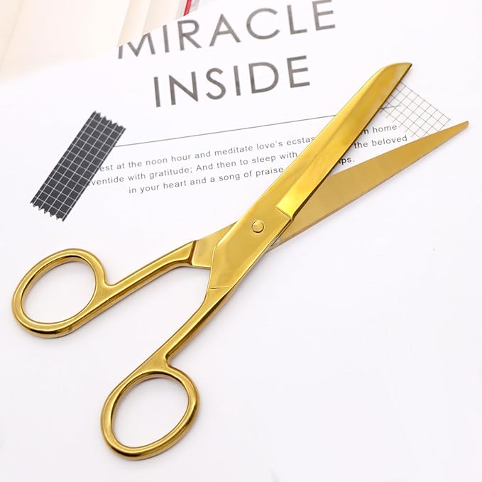 NatSumeBasics 7" Gold Scissors Craft Tailor Fabric Brass Scissors All Purpose Stainless Steel Professional Dressmaker Shears for Desk School Office Home (Gold)