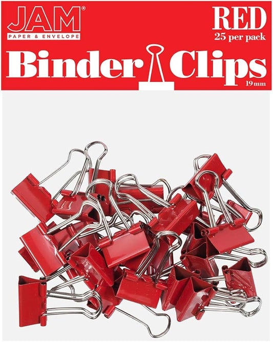 JAM PAPER Colorful Binder Clips - Small - 3/4 Inch (19 mm) - Red Binderclips - 25/Pack