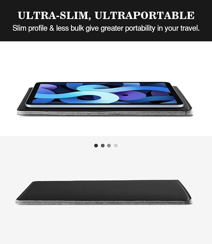 MoKo 9-11 Inch Tablet Sleeve, PU Leather Briefcase Slim Stylish Case Fits New 11-inch iPad Pro M4/iPad Air M2 2024, Air 5/4th 10.9, 10th Gen 10.9, 9/8. Gen 10.2, Tab S8/S9 11, Black