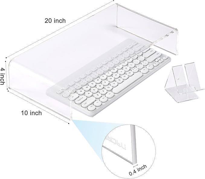 Premium Acrylic Monitor Stand, Extra-Wide Clear Computer Riser 20"x10"x4" – Laptop Stand, Desktop Organizer for Office & Home, TV, Printer, iMac, Laptop – Bonus Acrylic Phone Holder