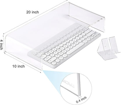 Premium Acrylic Monitor Stand, Extra-Wide Clear Computer Riser 20"x10"x4" – Laptop Stand, Desktop Organizer for Office & Home, TV, Printer, iMac, Laptop – Bonus Acrylic Phone Holder