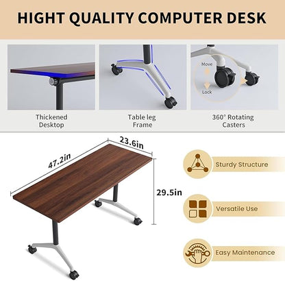 Conference Room Table, Modern Folding Training Tables with Flip Top, Mobile Table with Four Locking Wheels, Executive Desk for Meeting Room, Office, Classroom （4PCS,47in）