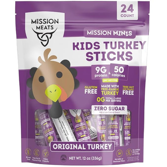 Mission Meats Kids Turkey Sticks – 100% Free Range, Healthy Snacks for Kids, Gluten & Nut Free, 0.5oz, 24 Count (Pack of 1)