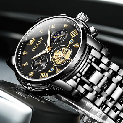 OLEVS Men Silver Watches,Men's Stainless Steel Chronograph Watch,Man Analog Quartz Big Face Male Watches Luxury Waterproof Roman Numeral Dress Diamond Relojes para Hombre