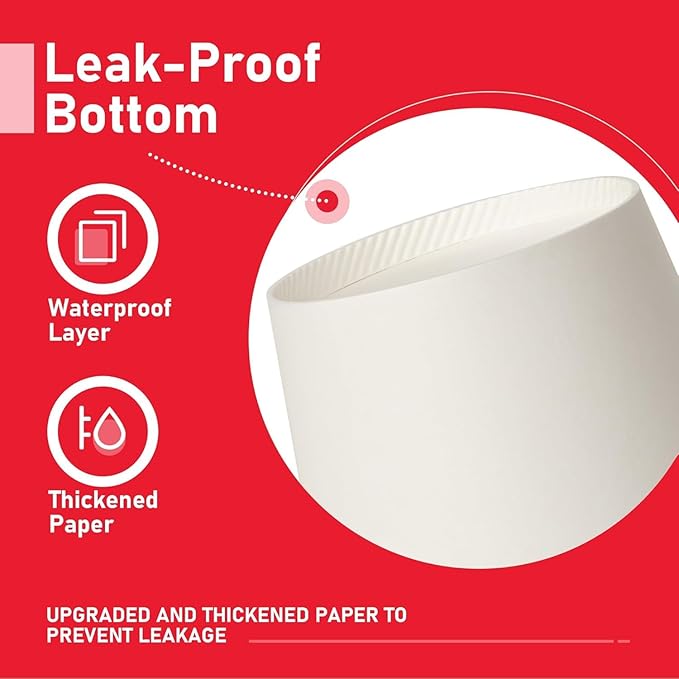 12 oz 500 Pack Paper Coffee Cups, Hot Disposable Paper Cups, Thickened Leak-Free White Coffee Cups for Hot and Cold Drinks