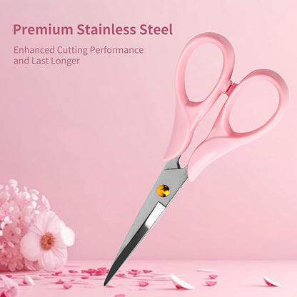 Creechw 6.3" Multi-purpose Scissors with Stainless Steel Blade and Acrylic Handle, Craft Scissors for Office, School, Home, Cute Desk Supplies, Tijeras (6.3" Pink)
