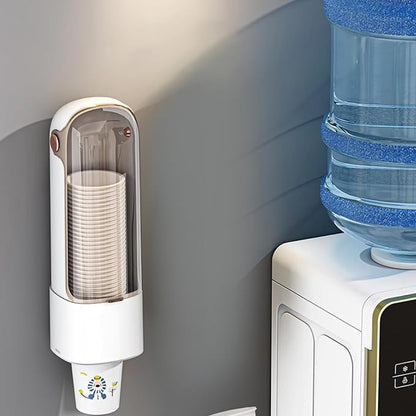 Cup Dispenser, Disposable Cup Holder for 5-7 oz Paper Cups and Plastic Cups, Wall Mount Water Cooler Cup Holder for Bathroom Office Home Gym, Pull Type Water Cup Dispenser with Clear Window - White