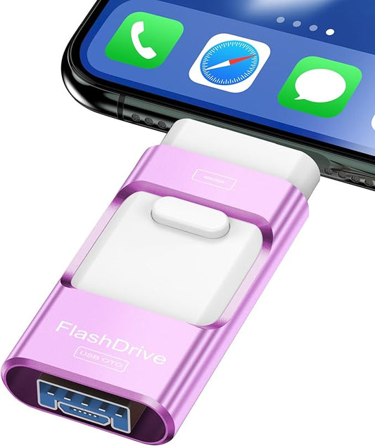 256GB Flash Drive for iPhone Photo Stick,Thumb Drive USB Stick High Speed Transfer USB Drives External Picture Video Storage Memory Expansion for iPhone/iPad/PC (Purple)
