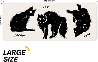 Funny Cute Cat Gaming Mouse Pad with Non-Slip Rubber Base, Large Anime Mousepad with Stitched Edges, Long Keyboard Mat for Home and Office, 31.5 x 11.8 inches (Funny Black Cat)