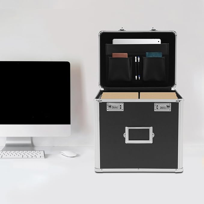 Storage File Boxes, Locking File Organizer Box, 13.5” Portable with Handle, Large Capacity Combination Box, Lockable File Cabinet, Secure Document Box for Letters, Office