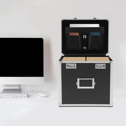 Storage File Boxes, Locking File Organizer Box, 13.5” Portable with Handle, Large Capacity Combination Box, Lockable File Cabinet, Secure Document Box for Letters, Office