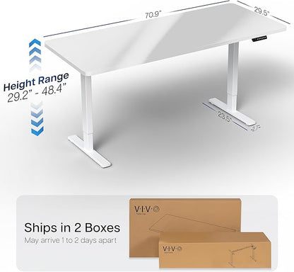 VIVO Electric Dry Erase 71 x 30 in Standing Desk, Memory Height Adjustment, 1B Series, Whiteboard Top White Frame, DESK-KIT-1W7WE