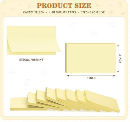 (16 Pack) Large Sticky Notes 3x5 in Yellow, 1600 Pcs Self-Stick Pads, Clean Removal, 100 Sheets/Pad Super Adhesive Sticky Pads Recyclable for Notebook, Meeting, Office, Shool, Home