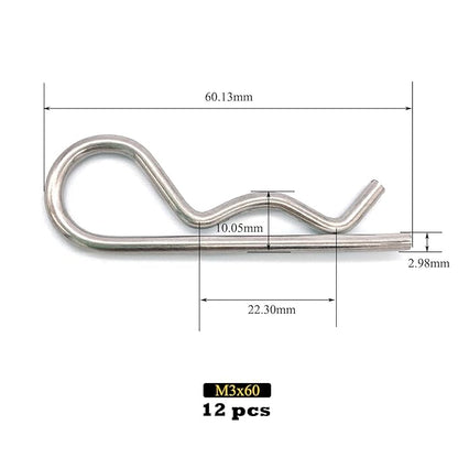 12 Pcs Heavy Duty Stainless Steel Cotter Pin R Clip Spring Retaining Wire Hair Pins for Trailer Lock System M3x60 Keeper