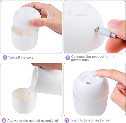 2 Pcs 220ML Small Diffuser Humidifier, Mini Aromatherapy Diffuser for Home, Office, Bedroom, Spa, Yoga Room, Car Air Humidifier with 5 Color Light, Timer, Auto Shut-Off, 2 Mist Modes -White