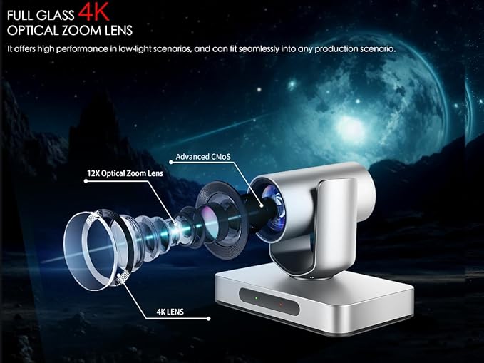 AVKANS 4K NDI PTZ Camera, HDMI SDI AI AUTO Tracking PTZ Camera with IP Live Streaming for Church Worship Live Events, PoE Support