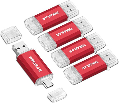 Thkailar 5 Pack 64GB USB C Flash Drive OTG High Speed for Store Data-USB 3.0 Thumb Drive C Jump Drive-Compatible with Samsung,Mac Pro,Laptops,Tablets,PC(Red)