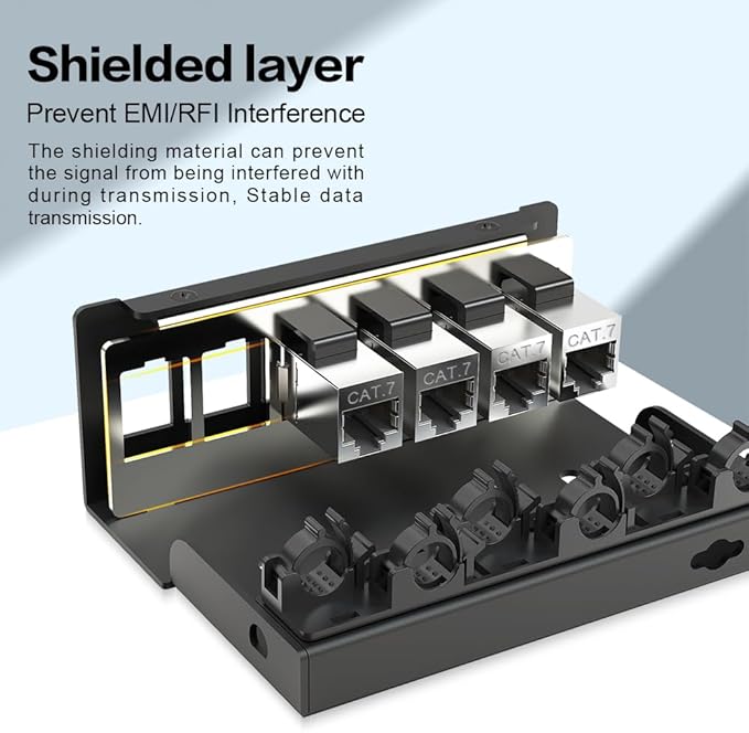 6Port Patch Panel CAT7 Keystone Patch Panel Shielded Network Patch Patch with Smart Cable Management for Home/Office Network (1U 6Port, CAT7)