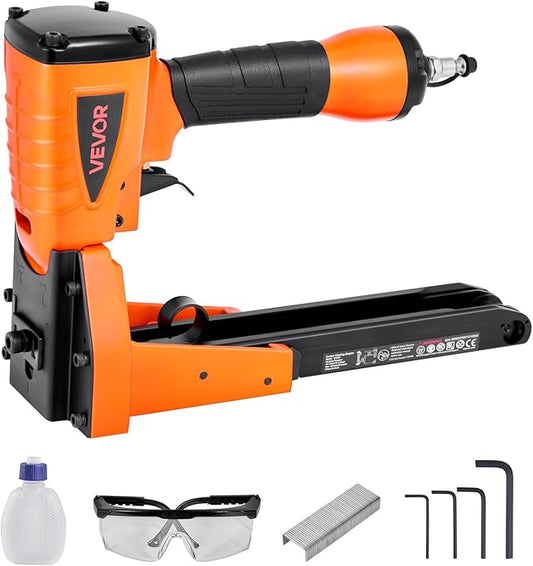 VEVOR Pneumatic Carton Closing Stapler, 13 Gauge Pneumatic Cardboard Staple Gun for 1-3/8 inch Crown 5/8" & 3/4" Length, Depth-Adjustable 70-120 PSI Air Staple Gun for Boxes Carton Closing, Packaging