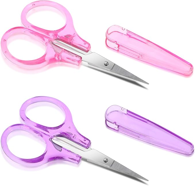 Mini Scissor, Small Scissors for Travel with Cover 3.5" Stainless Steel for Carry-on, Safe & Compact for Knitting, Crafting (Purple, Pink)