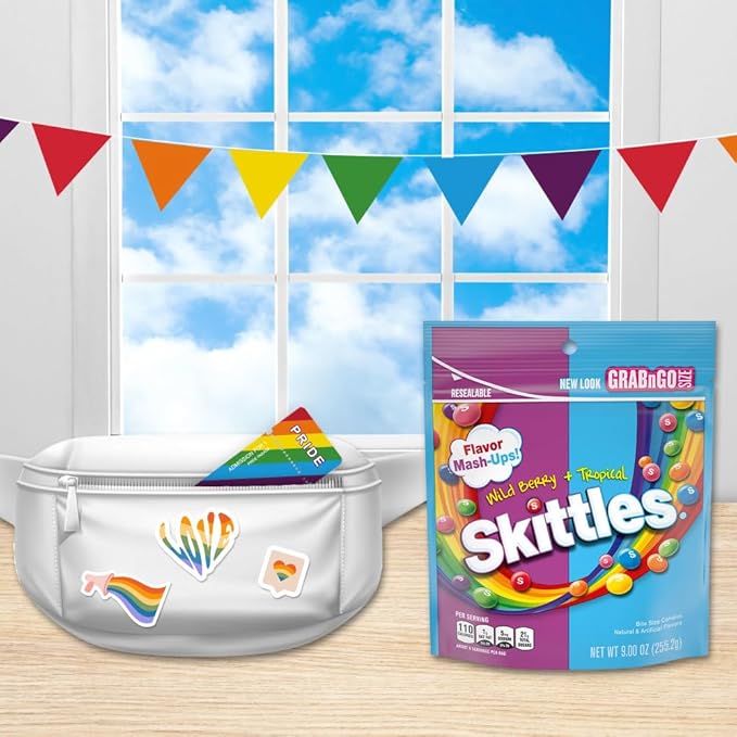 SKITTLES Wild Berry & Tropical Mash Up Chewy Candy Bulk, 9 Oz Resealable Bags, 8 Count Bags, Bulk Box