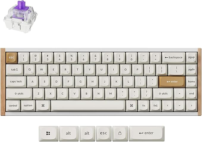 Keychron K6 HE 65% Wireless Mechanical Keyboard, 2.4GHz & Bluetooth, Gateron Double-Rail Magnetic Switch, Double-Shot PBT Keycaps, Aluminum & Wooden Frame, Compatible with Windows/Mac – White