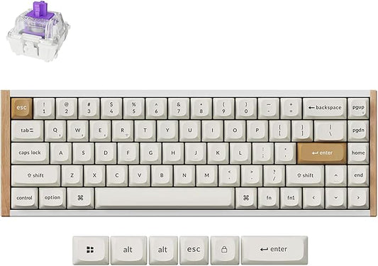 Keychron K6 HE 65% Wireless Mechanical Keyboard, 2.4GHz & Bluetooth, Gateron Double-Rail Magnetic Switch, Double-Shot PBT Keycaps, Aluminum & Wooden Frame, Compatible with Windows/Mac – White