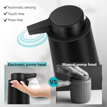 Automatic Soap Dispenser Foaming Touchless: 9oz Plastic Black Modern Rechargeable Electric Auto Foam Soap Dispenser - Bathroom Kitchen Hand Dish Lotion