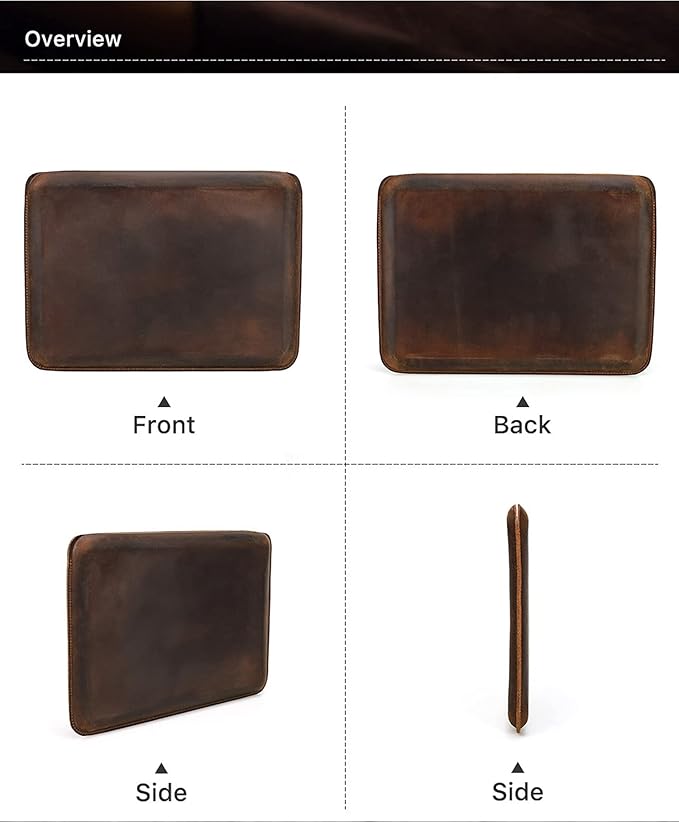 Top Grain Leather 14.2" Laptop Sleeve Case, Fit Design, Compatible with MacBook Air 13" M2 A2681 M1 A2337 A2179 A1932/Pro 13" M2 A2338 A2251 A2289 A2159 A1989 A1706 A1708, Coffee 14.2 Inch