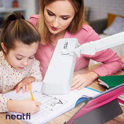 Neatfi Task Lamp – 2,500 Lumens, 30W, 22-Inch Wide Shade, 4 Brightness Levels, Eye-Caring Light, Clamp Mount, LED Task Light for Manicure Table, Crafts, Workbench, Office (Non-CCT, White)