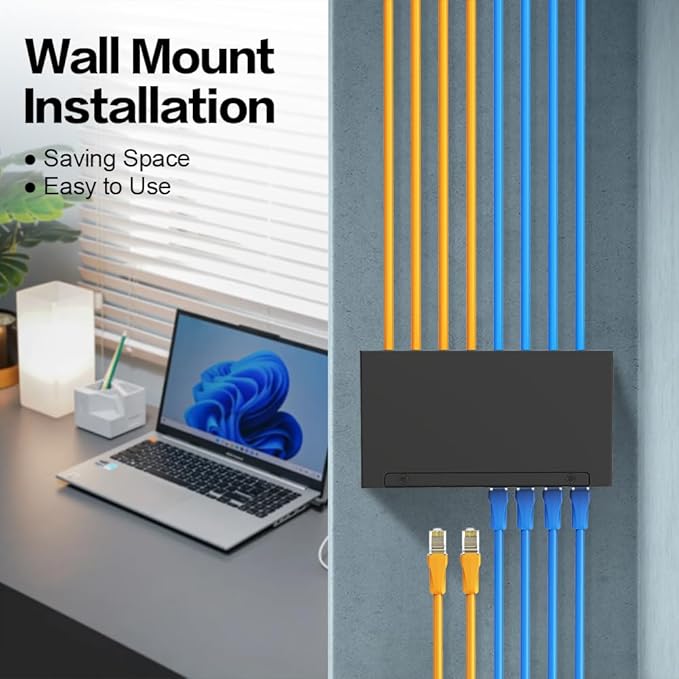 8Port Patch Panel CAT6A Keystone Patch Panel Shielded Network Patch Patch with Smart Cable Management for Home/Office Network (1U 8Port, CAT6A)