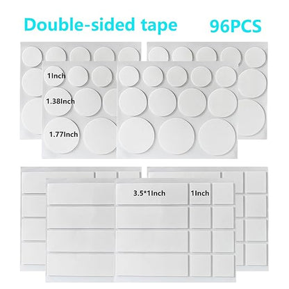 Double Sided Tape Heavy Duty(Assorted 96PCS), Nano Adhesive Mounting Tape Wall Decor,Sticky Picture Hanging Adhesive Strips Poster Tape