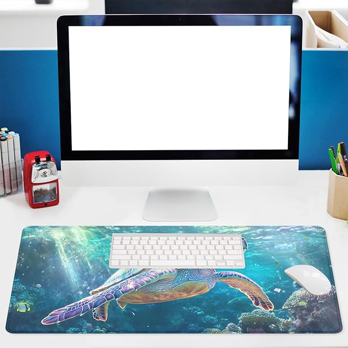 Sea Turtle Desk Pad Mouse Pad Ocean Life Underwater Reef Mousepad XL Large Gaming Mouse Pad Laptop Keyboard Mat Desk Pad 31.5"x11.8"