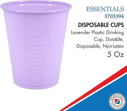 Essentials Healthcare Products Plastic Drinking Cups - Full Case of 1000 Cups - Lavender 5 oz Disoposable Cups for Cold Beverages, Parties, Office, or Medical Use - Durable & Convenient