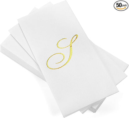 AH AMERICAN HOMESTEAD Disposable Hand Towels for Bathroom - Guest Bathroom Essentials -Bathroom Paper Towels for Guests - Monogrammed Disposable Napkins - Wedding Napkins in Paper Towel Tray (Gold, S)