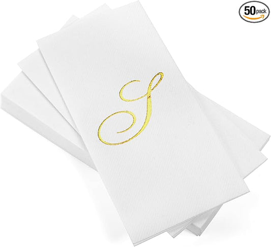 AH AMERICAN HOMESTEAD Disposable Hand Towels for Bathroom - Guest Bathroom Essentials -Bathroom Paper Towels for Guests - Monogrammed Disposable Napkins - Wedding Napkins in Paper Towel Tray (Gold, S)